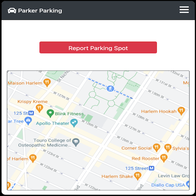 portfolio screenshot of parker parking application